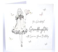 Five Dollar Shake Birthday Card for Granddaughter - Elegant Butterflies Design - Handfinished with Diamante Gems and Flitter Finish - Pretty Birthday Greeting Card for Wonderful Granddaughter