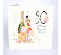 Five Dollar Shake Luxury 50th Birthday Card Bubbles Fab Fifty - Quality Crystal