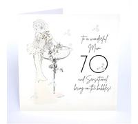Five Dollar Shake Mum 70th Birthday Card - Luxury Design with Lady and Floral Glass - Flitter Finish and Handcrafted Embellishments - Happy 70th Birthday Card to a Wonderful Mum