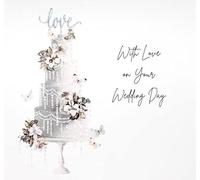 Five Dollar Shake Wedding Congratulations Card - Floral Cake with Butterflies and Handcrafted Flitter Finish - Eco-Friendly