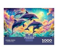 Five Dolphins Leap Under Bright Sun 1000 Piece Jigsaw Puzzle Playful Dolphin Brainteasing Fun for Adults & Kids 70x50cm/1000pcs