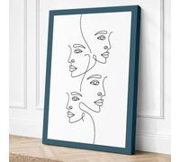 Five Faces in Line Minimalist Canvas Wall Art Print 24x16 Inch (61 x 41 cm)