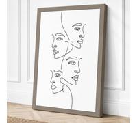 Five Faces in Line Minimalist Canvas Wall Art Print 24x16 Inch (61 x 41 cm)