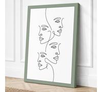 Five Faces in Line Minimalist Canvas Wall Art Print 24x16 Inch (61 x 41 cm)