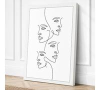 Five Faces in Line Minimalist Canvas Wall Art Print 36x24 Inch (91 x 61 cm)
