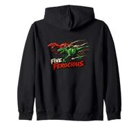 Five & Ferocious Dinosaur 5 Year Old 5th Birthday Kids Zip Hoodie