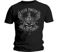 Five Finger Death Punch Men's Howe Eagle Crest Regular Fit Crew Neck Short Sleeve T - Shirt, Black (Black Black), X-Large (Manufacturer Size:X-Large)