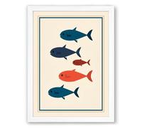 Five Fish in Silhouette Minimalist Framed Wall Art Print A1 (84.1×59.4cm) White, Wall Decor for Living Room, Bedroom, Office & Home, Ready to Hang, Art Gift