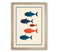 Five Fish in Silhouette Minimalist Framed Wall Art Print A2 (59.4×42cm) Oak, Wall Decor for Living Room, Bedroom, Office & Home, Ready to Hang, Art Gift