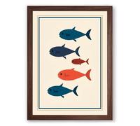 Five Fish in Silhouette Minimalist Framed Wall Art Print A2 (59.4×42cm) Walnut, Wall Decor for Living Room, Bedroom, Office & Home, Ready to Hang, Art Gift