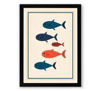 Five Fish in Silhouette Minimalist Framed Wall Art Print A3 (42×29.7cm) Black, Wall Decor for Living Room, Bedroom, Office & Home, Ready to Hang, Art Gift