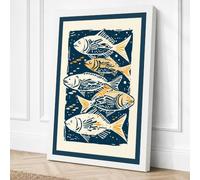 Five Fishes Rising Coastal Canvas Wall Art Print 24x16 Inch