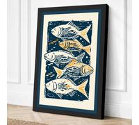 Five Fishes Rising Coastal Canvas Wall Art Print 24x16 Inch