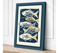 Five Fishes Rising Coastal Canvas Wall Art Print 24x16 Inch