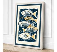 Five Fishes Rising Coastal Canvas Wall Art Print 30x20 Inch