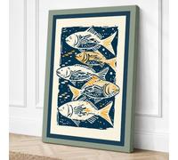 Five Fishes Rising Coastal Canvas Wall Art Print 30x20 Inch