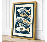 Five Fishes Rising Coastal Canvas Wall Art Print 36x24 Inch