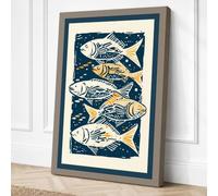 Five Fishes Rising Coastal Canvas Wall Art Print 36x24 Inch