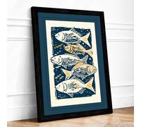 Five Fishes Rising Coastal Framed Wall Art Print A1 (84.1×59.4cm) Black, Wall Decor for Living Room, Bedroom, Office & Home, Ready to Hang, Art Gift
