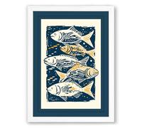 Five Fishes Rising Coastal Framed Wall Art Print A1 (84.1×59.4cm) White, Wall Decor for Living Room, Bedroom, Office & Home, Ready to Hang, Art Gift