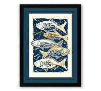 Five Fishes Rising Coastal Framed Wall Art Print A2 (59.4×42cm) Black, Wall Decor for Living Room, Bedroom, Office & Home, Ready to Hang, Art Gift