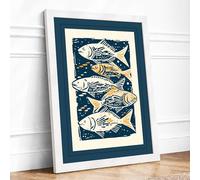 Five Fishes Rising Coastal Framed Wall Art Print A3 White