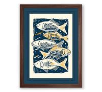 Five Fishes Rising Coastal Framed Wall Art Print A4 (29.7×21cm) Walnut, Wall Decor for Living Room, Bedroom, Office & Home, Ready to Hang, Art Gift
