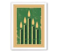 Five Flickering Candles Minimalist Framed Wall Art Print A2 (59.4×42cm) White, Wall Decor for Living Room, Bedroom, Office & Home, Ready to Hang, Art Gift