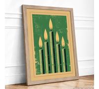 Five Flickering Candles Minimalist Framed Wall Art Print A4 (29.7×21cm) Oak, Wall Decor for Living Room, Bedroom, Office & Home, Ready to Hang, Art Gift