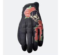Five Flow Women's Motorcycle / Motorbike Gloves - Black / Red Skull & Roses