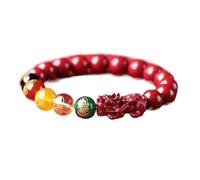 Five Fortune Gods Cinnabar Bracelet with Agate Beads, Adjustable Unisex Talisman for Wealth, Prosperity, and Protection, 8 mm, Cinnabar, no gemstone