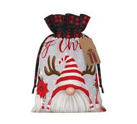 Five Gnomes Pattern Christmas Burlap Gift Bags With Drawstring And Tags - Tiny Small Gift Bags For Xmas Candy And Christmas Supplies, Christmas Drawstring Gift Bags 8.3×11.8in