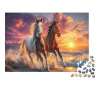Five Horses 1000Pc Jigsaw Puzzles for Women & Men Two Horses Running at Sunset Impossible Hard Puzzle | Home Activity 70x50cm/1000pcs