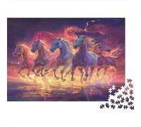 Five Horses Jigsaw Puzzles Puzzles for Adults Kids. 1000 Pieces Flame Mane Impossible Challenge Toy Educational Game Home Decoration for Adults& Kids Age 14 Years Up 1000pcs (75x50cm)