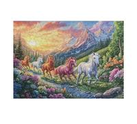 Five Horses Running on Flower Path 300 Pieces Premium Jigsaw Puzzle Adult Jigsaws Educational Challenge Mental Exercise Wall Art Winter Durable Cardboard 300 PCS