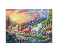 Five Horses Running on Flower Path 500 Pieces Premium Jigsaw Puzzle Adult Jigsaws Educational Challenge Mental Exercise Wall Art Winter Cardboard 500 PCS