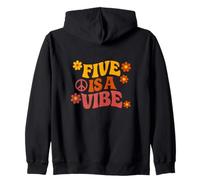 Five Is A Vibe Retro 5th Celebration Peace Sign Birthday Zip Hoodie
