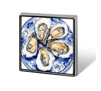 Five Large Oysters on Porcelain Plate Unisex Brooches & Pins Square Lightweight Lapel Badge Jewelry for Clothing Shawl Hat