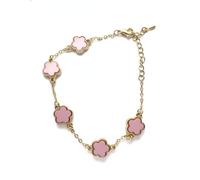 Five Leaf Clover Bracelet, 18k Gold Plated Stainless Steel, Waterproof (Pink)