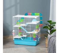 Five-Level Hamster Cage w/ Tubes, Water Bottle, Exercise Wheel, Ramps PawHut Blue One Size