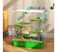 Five-Level Hamster Cage w/ Tubes, Water Bottle, Exercise Wheel, Ramps PawHut Green One Size