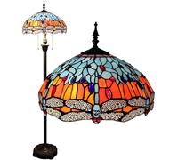 Five Liters 16-Inch Tiffany Dragonfly European Retro Floor lamp Stained Glass Crystal Living Room Bedroom Villa Bar Study Classical Personality Colored Glass Decorative Floor Lamp, 61" Height