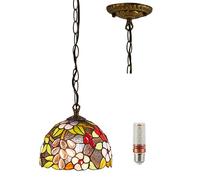 Five Liters 8-Inch Colorful Grapes Vintage Pastoral Antique Luxury Tiffany Style Handmade Glass Pendant Lamp Down Light Adjustable-20X20X120cm