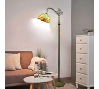 Five Liters Tiffany Style 12 Inch Baroque Vintage Lamp Stained Glass Crystal Lampshade Antique Lighting Living Room Lamps Children's Light Reading Lamp, 64" Height