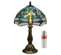 Five Liters Tiffany Style 12 Inch Green Dragonfly Table Lamp Stained Glass Crystal Bead Lampshade Antique Lighting Living Room Bedroom Table Lamps Children's Lamp