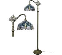 Five Liters Tiffany Style 12 Inch Green Vintage Dragonfly Floor Lamp Stained Glass Crystal Bead Lampshade Antique Lighting Living Room Lamps, 64" Height