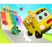 Five Little Buses Jumping On The Slide