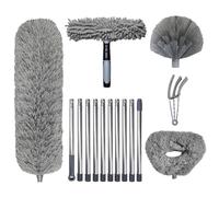 Five Modes Extendable Feather Duster 6 m Telescopic Duster Head with Adjustable Extension 1.5 to 4.9 m,Microfibre Head,Window Squeegee with Scraper for Cleaning Roof,High Ceiling Fan,Blinds,Cobweb.