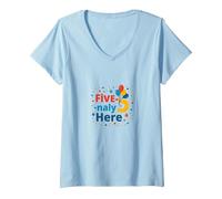 Five-naly Here: Festive 5th Birthday Celebration V-Neck T-Shirt, Women, Baby Blue, XXL