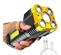Five-Nuclear Explosion Led Flashlight Strong Light Rechargeable Super Bright New, five-core Flashlight, Multifunctional Portable Handheld Searchlight Spotlight, for Outdoor lighting (Gold)